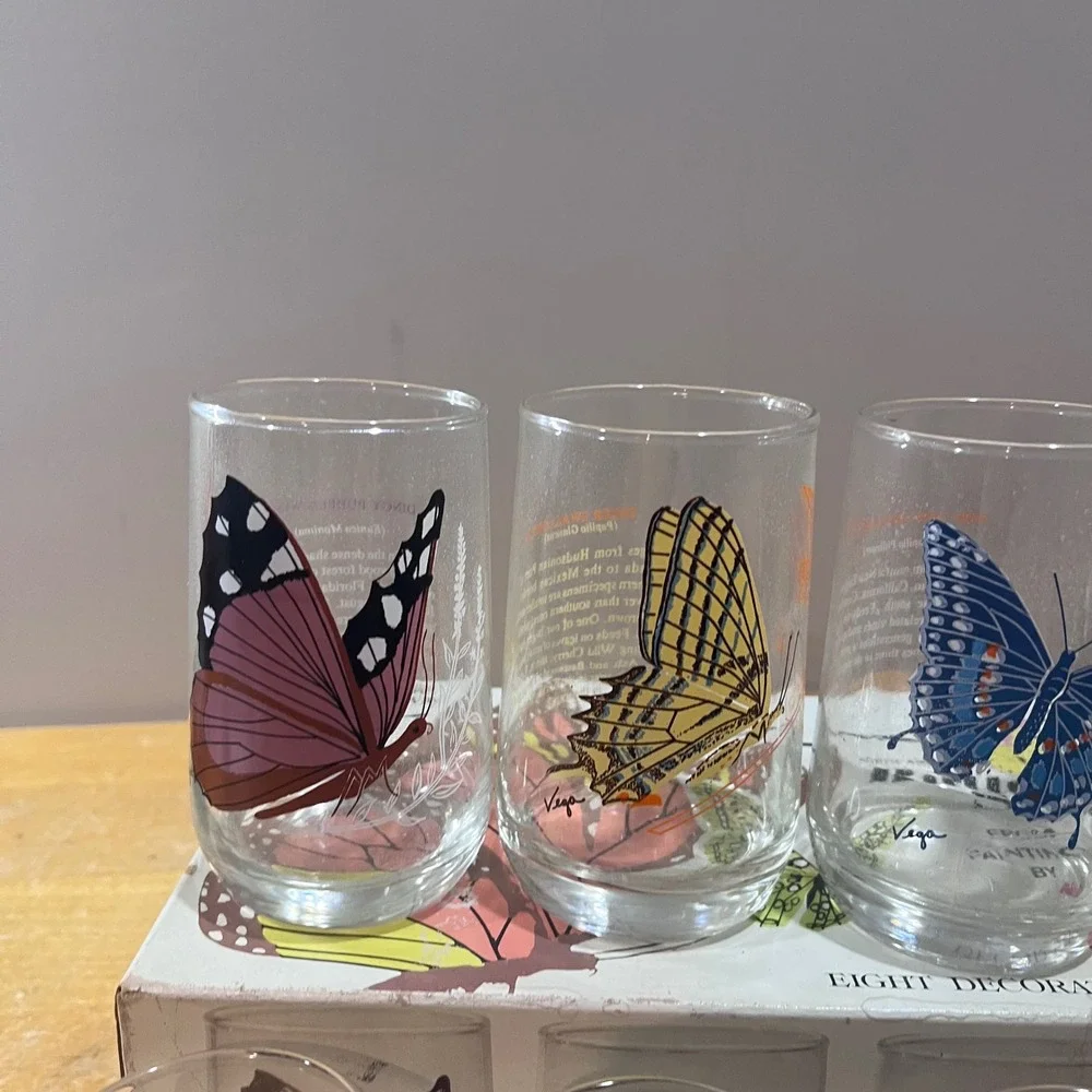 Vtg Brockway‎ Glass Butterfly Series Vega Beverage Glasses Set of 8 MCM 12oz